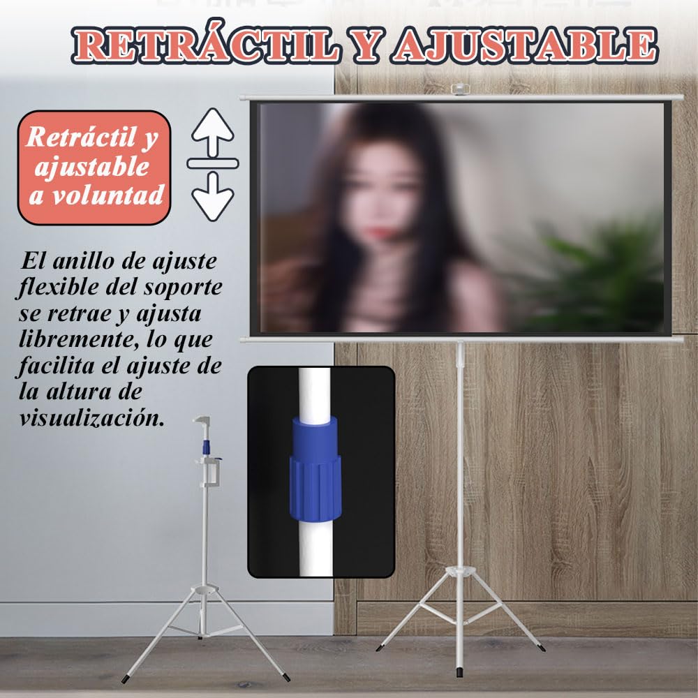 Pantalla Portátil Proyector 84 Pulgadas Trípode - Retractil, Ángulo de Visión de 178°, con Soporte y Montaje en Pared, Pantalla Proyector 4:3, Fibra de Vidrio, para Cine en Casa y Conferencias
