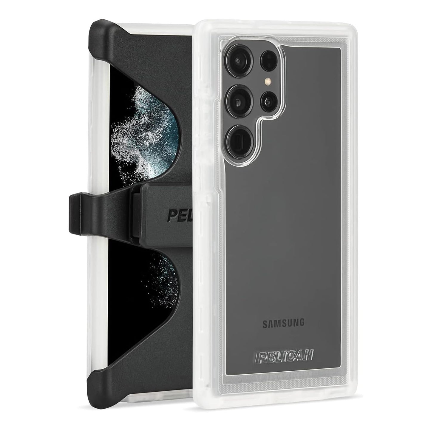 Funda con Clip para cinturón Pelican Voyager Transparente con protección de Grado Militar para Samsung Galaxy S23 Ultra Compatible con Carga inalámbrica