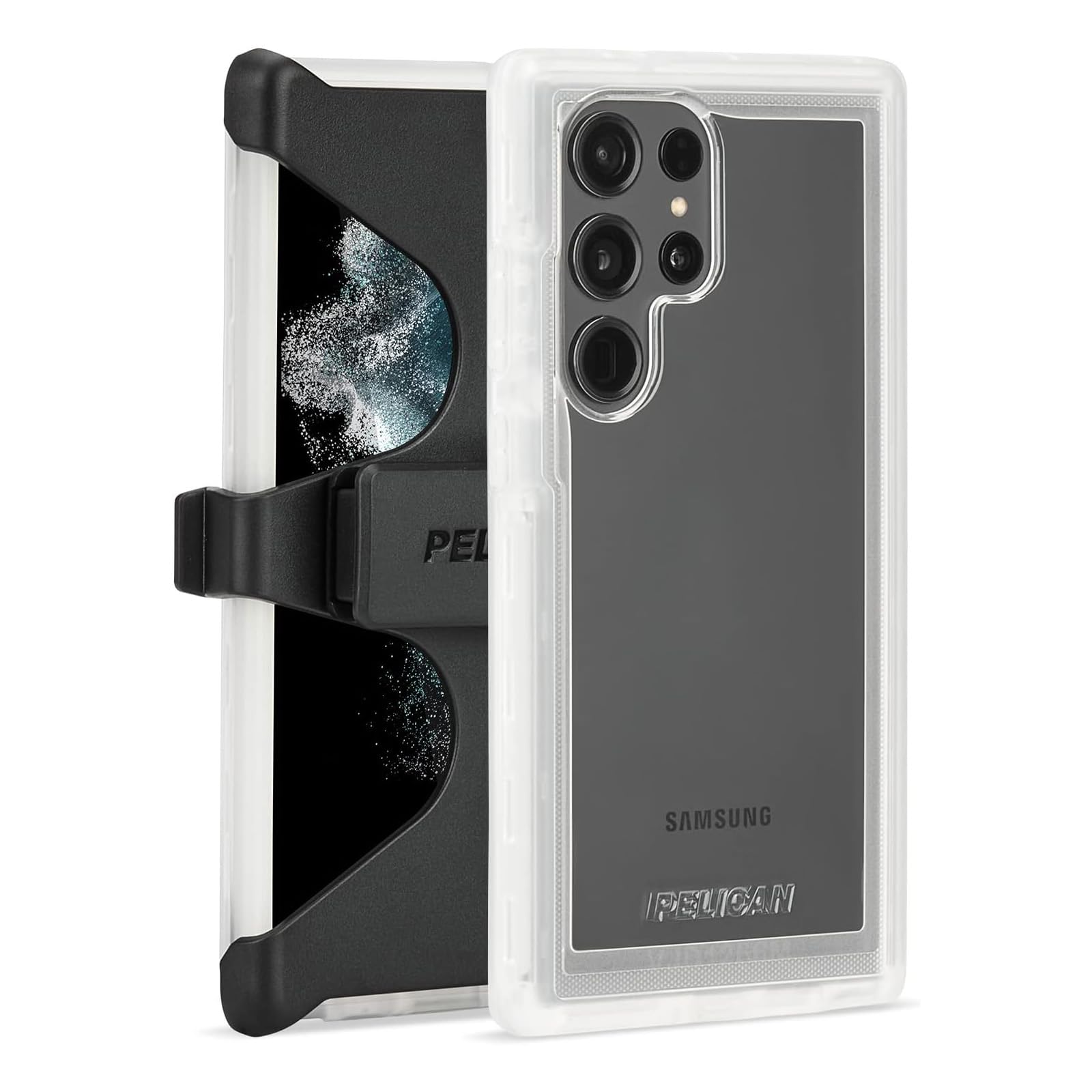 Funda con Clip para cinturón Pelican Voyager Transparente con protección de Grado Militar para Samsung Galaxy S23 Ultra Compatible con Carga inalámbrica