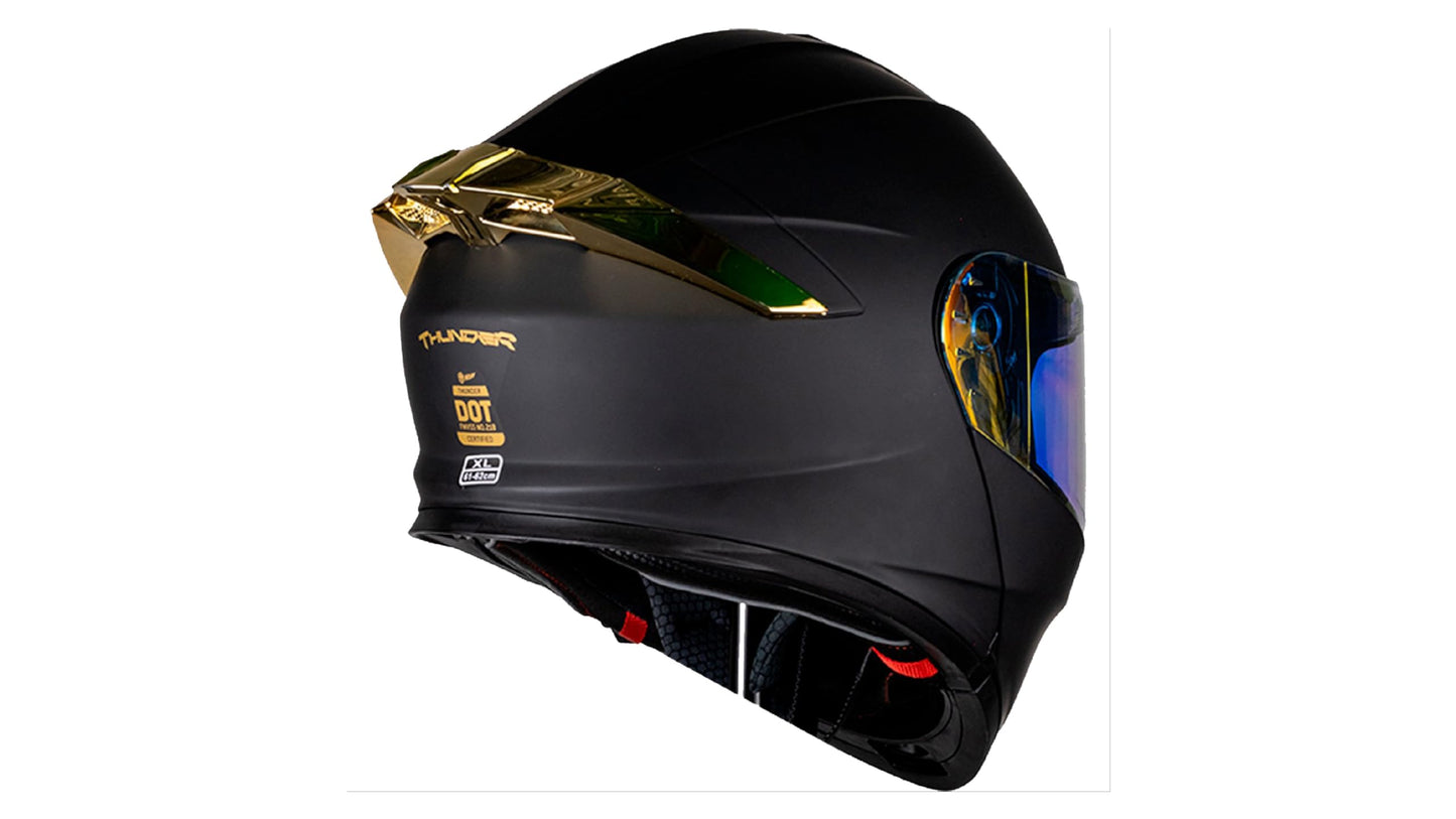 KOV Casco Thunder ABATIBLE Negro Dorado para Moto Mica Dorada Certificado Dot (XXL)