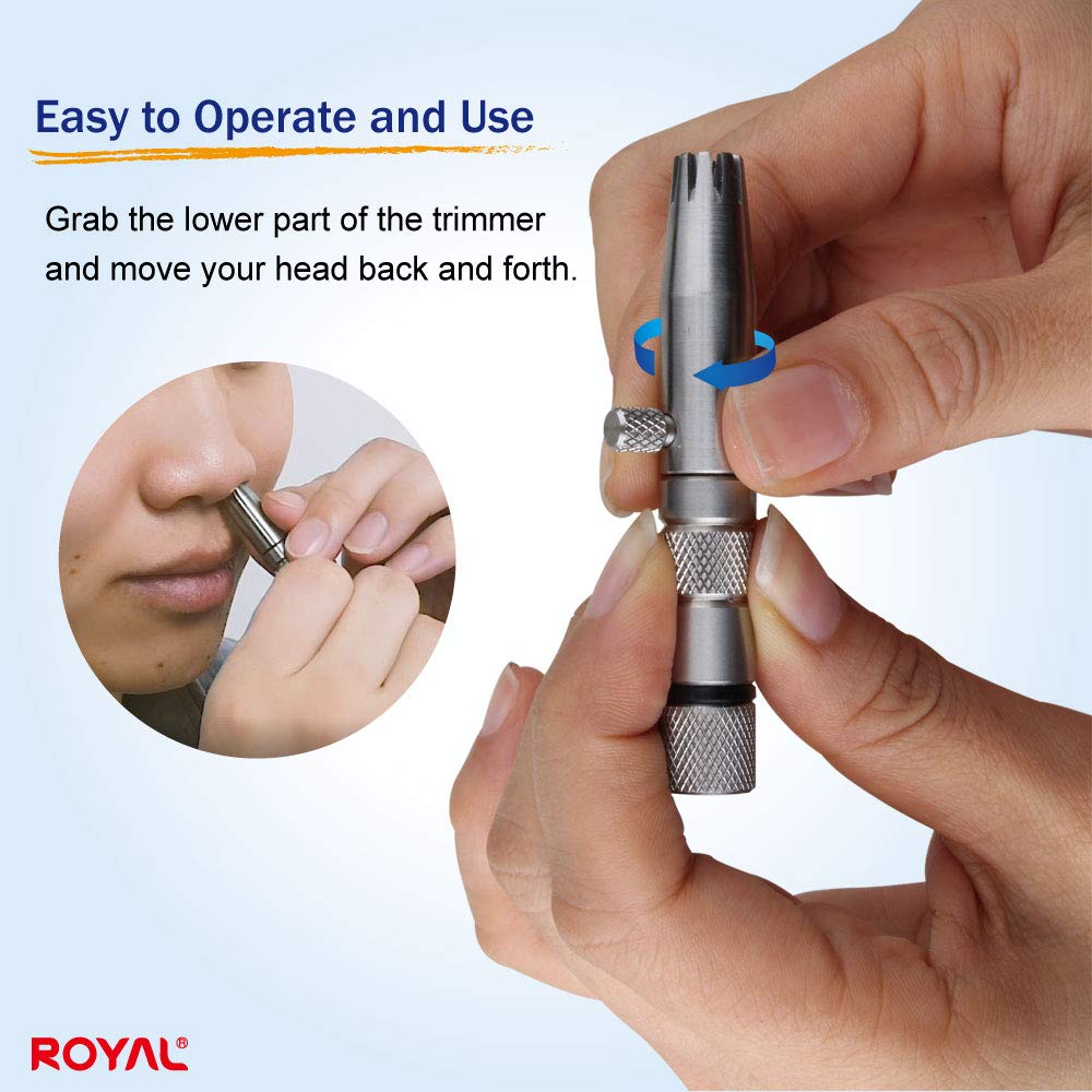 Real Premium - Recortadora de pelo para nariz "Silver Bullet", manual, sin batería, inoxidable, impermeable, sin dolor, con mecanismo patentado ET-3
