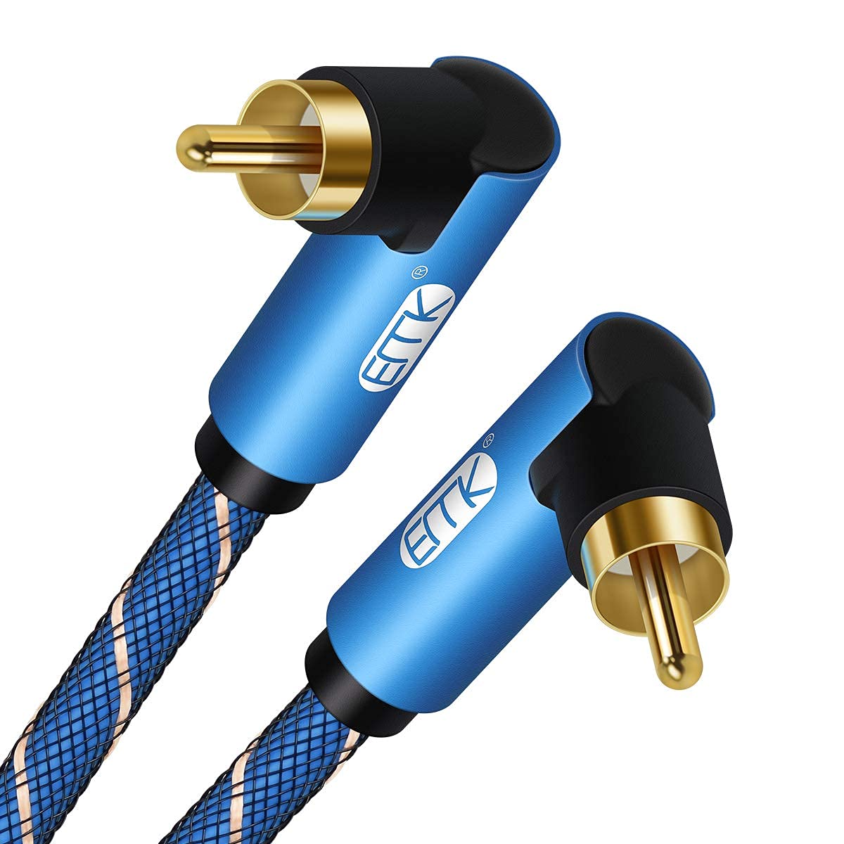 EMK Cable de subwoofer RCA de 90 grados, cable de audio coaxial digital macho a macho para subwoofer, TV, barras de sonido, amplificador, altavoz (4.99 metros/16.5 pies)