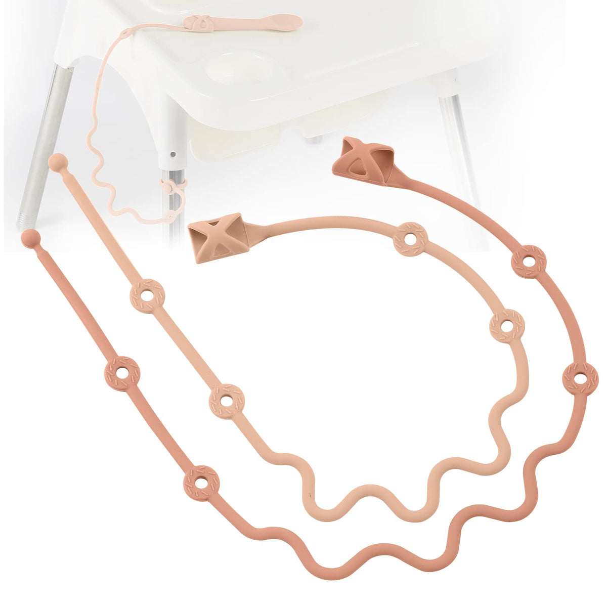SMAutoLife - Utensilios para niños pequeños, tapas elásticas de silicona para tenedor y cuchara, correa de soporte de silicona de grado alimenticio para mantener el tenedor y la cuchara fuera del piso