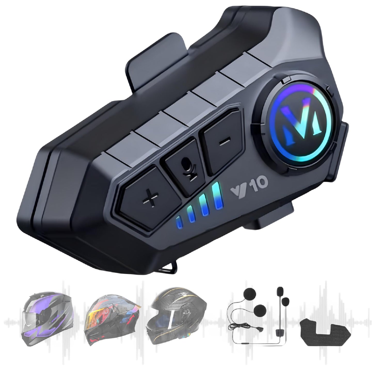 OIUBJDA Intercomunicador para Casco, Accesorios para Moto cascoImpermeable, Cancelación de Ruido Auriculares 5.3 Bluetooth para Motocicleta, micrófono Incorporado, Cable de cargadu, racion 32h, Siri