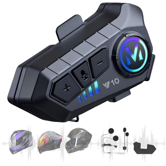 OIUBJDA Intercomunicador para Casco, Accesorios para Moto cascoImpermeable, Cancelación de Ruido Auriculares 5.3 Bluetooth para Motocicleta, micrófono Incorporado, Cable de cargadu, racion 32h, Siri