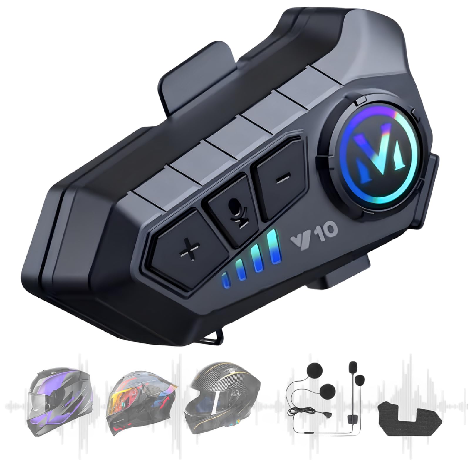OIUBJDA Intercomunicador para Casco, Accesorios para Moto cascoImpermeable, Cancelación de Ruido Auriculares 5.3 Bluetooth para Motocicleta, micrófono Incorporado, Cable de cargadu, racion 32h, Siri