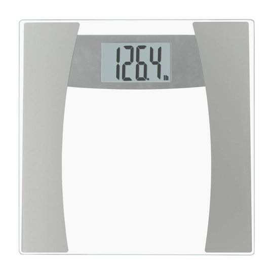 InstaTrack Báscula digital de baño para peso corporal, capacidad de hasta 400 libras, medidas de alta precisión, baterías incluidas, plata