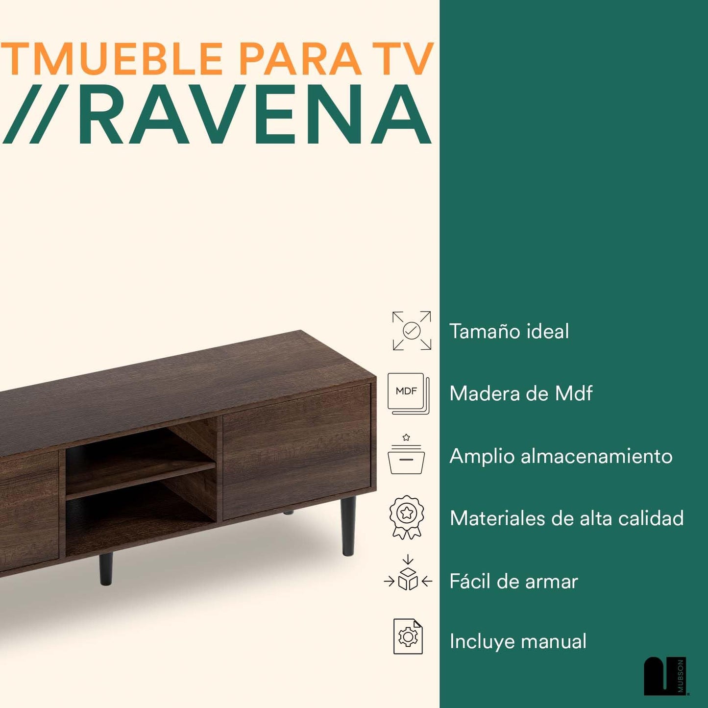 Mueble para TV MUBSON Ravena 150x40 cm con 5 compartimientos para Pantallas de 40 a 65 Pulgadas