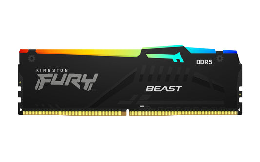 Kingston Fury Beast Black RGB DDR5, Memoria Gamer, Capacidad: 16GB, Frecuencia: 5600MT/s, Latencia: CL40, Factor de Forma: DIMM, Intel XMP, Color: Negro/RGB, SKU: KF556C40BBA-16