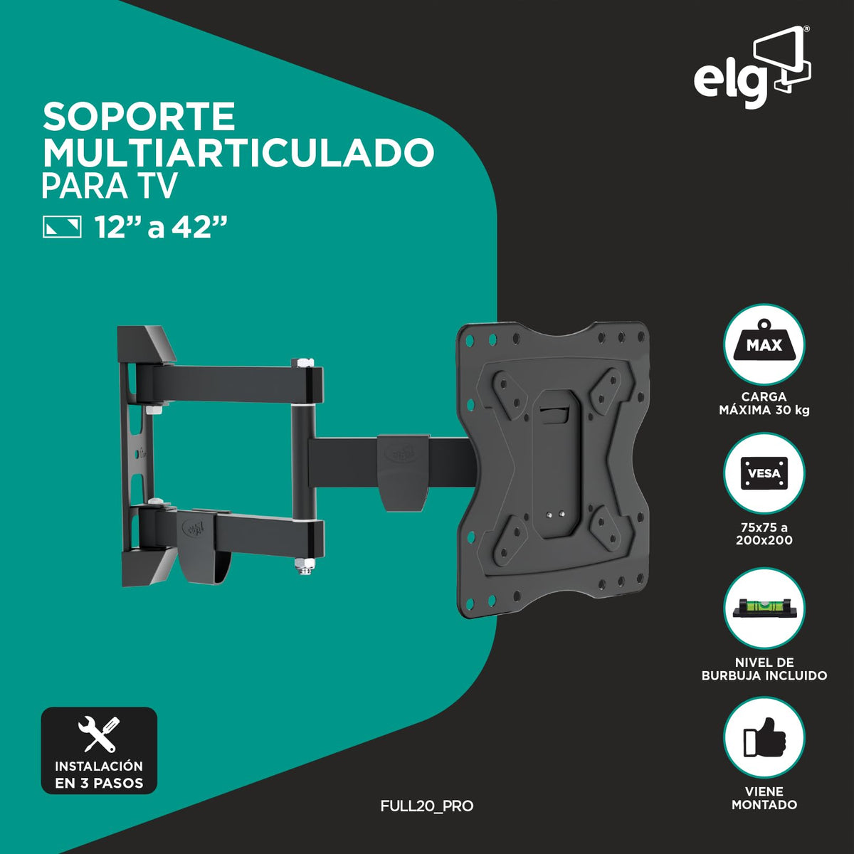 Soporte de Pared ELG Negro Brazo Largo para TV de 15 a 58 Pulgadas