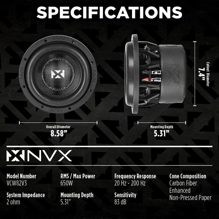 NVX VCW82v3 - Subwoofer dual de 2 ohmios de la serie VC de 2 ohmios (VCW82 versión 3)