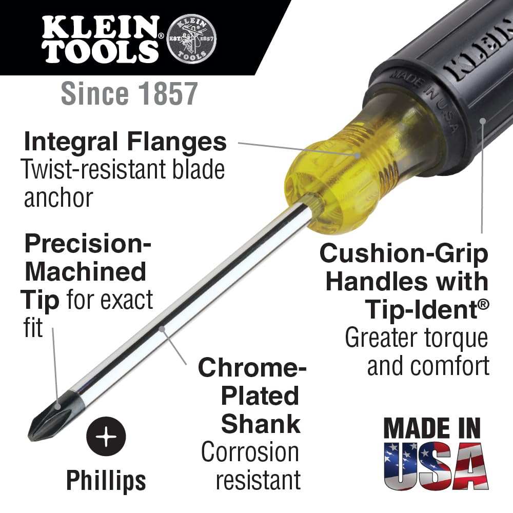 Klein Tools 80031 Juego de destornilladores, kit de 5 piezas incluye 2 ranurados, 2 Phillips y 1 destornillador de punta cuadrada, agarre cómodo