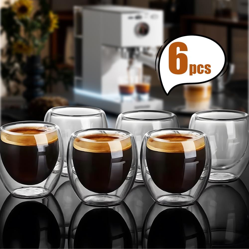 Set de Tazas de Café NACOOL Vidrio Transparente Doble Pared Borosilicato Premium