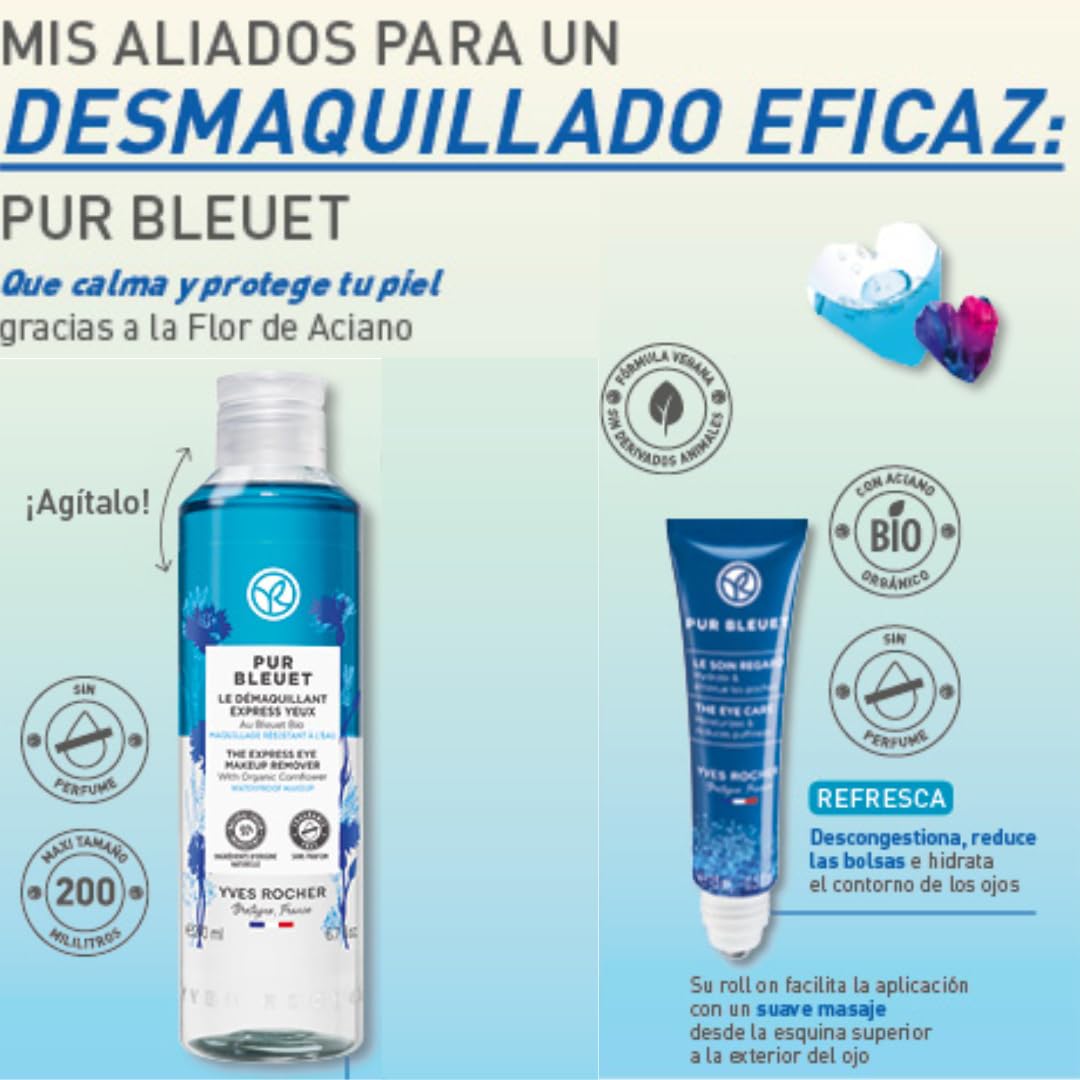 Set Cuidado de Ojos Yves Rocher PUR BLEUET Maxi Desmaquillante Bifásico y Contorno Antifatiga