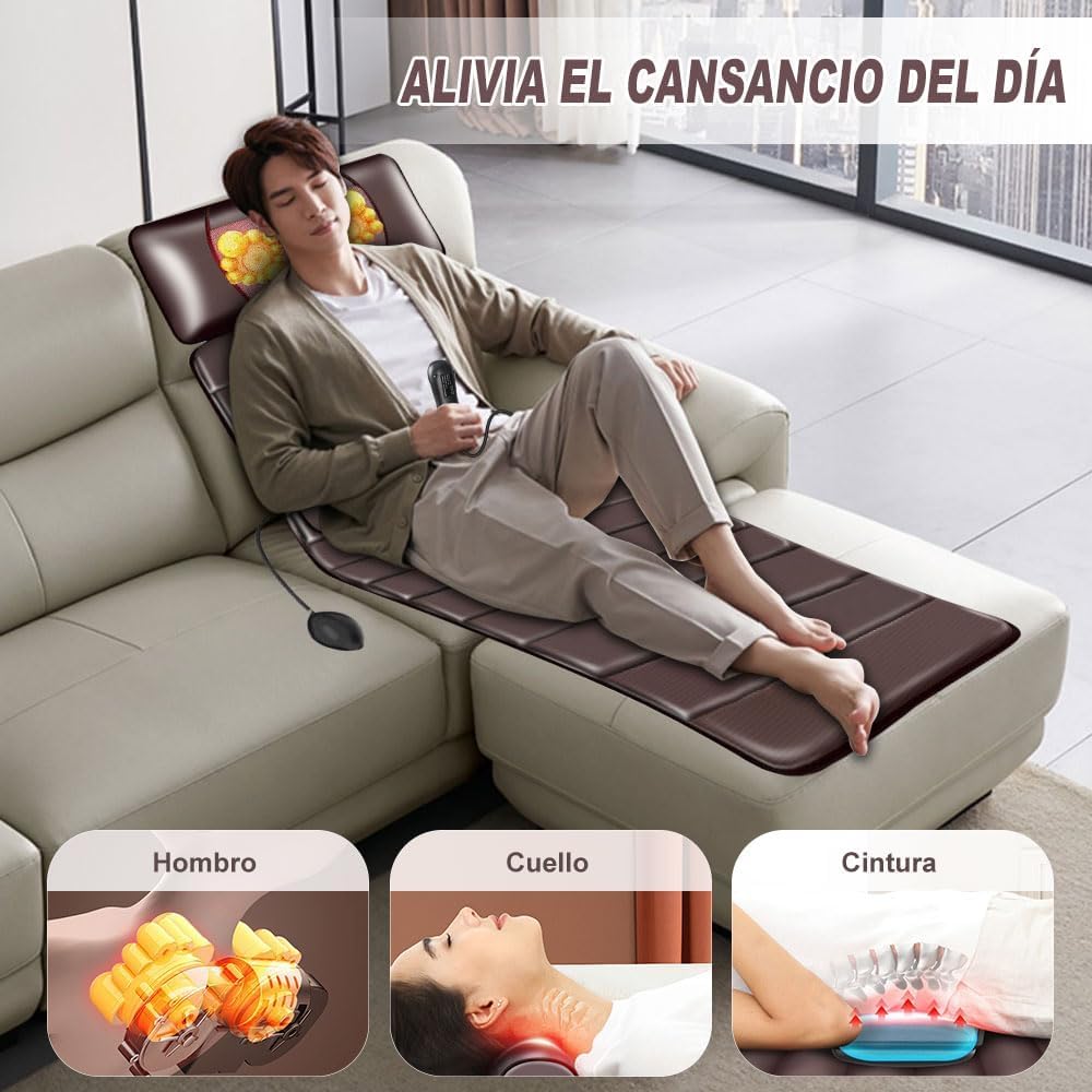 STAZWOUZZ Masajeador de Cuerpo Completo, Colchoneta de Masaje con Calefacción, Almohadilla de Masaje para Silla, Cojín de Masaje de Vibración, Almohadilla Masajeador de Espalda con Motores de Vibración