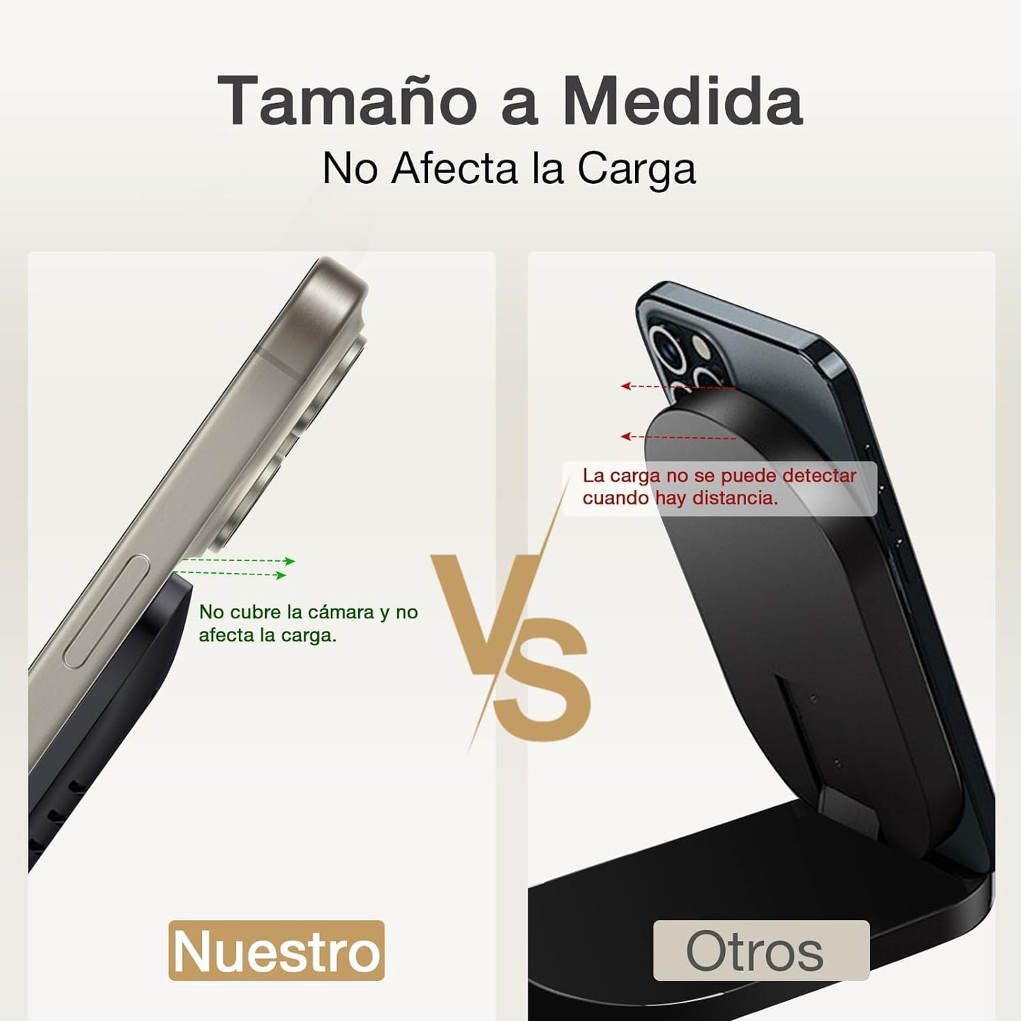 Cargador Inalámbrico 15W Negro con Cable USB C para iPhone y Samsung