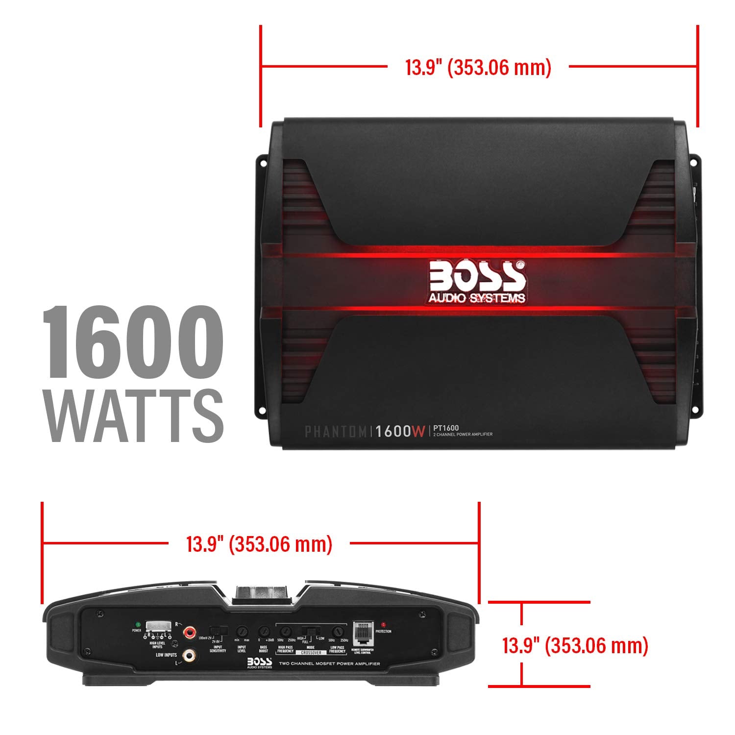 Boss Audio PT1600B Phantom 1600W 2 Channel Full Range, Class A/B Amplifier