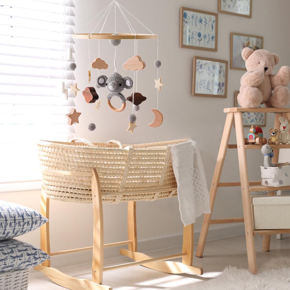 Decoración de guardería para cuna móvil para cuna – Elefante móvil Boho decoración de guardería – Móvil para moisés – Colgante para guardería y decoración de techo