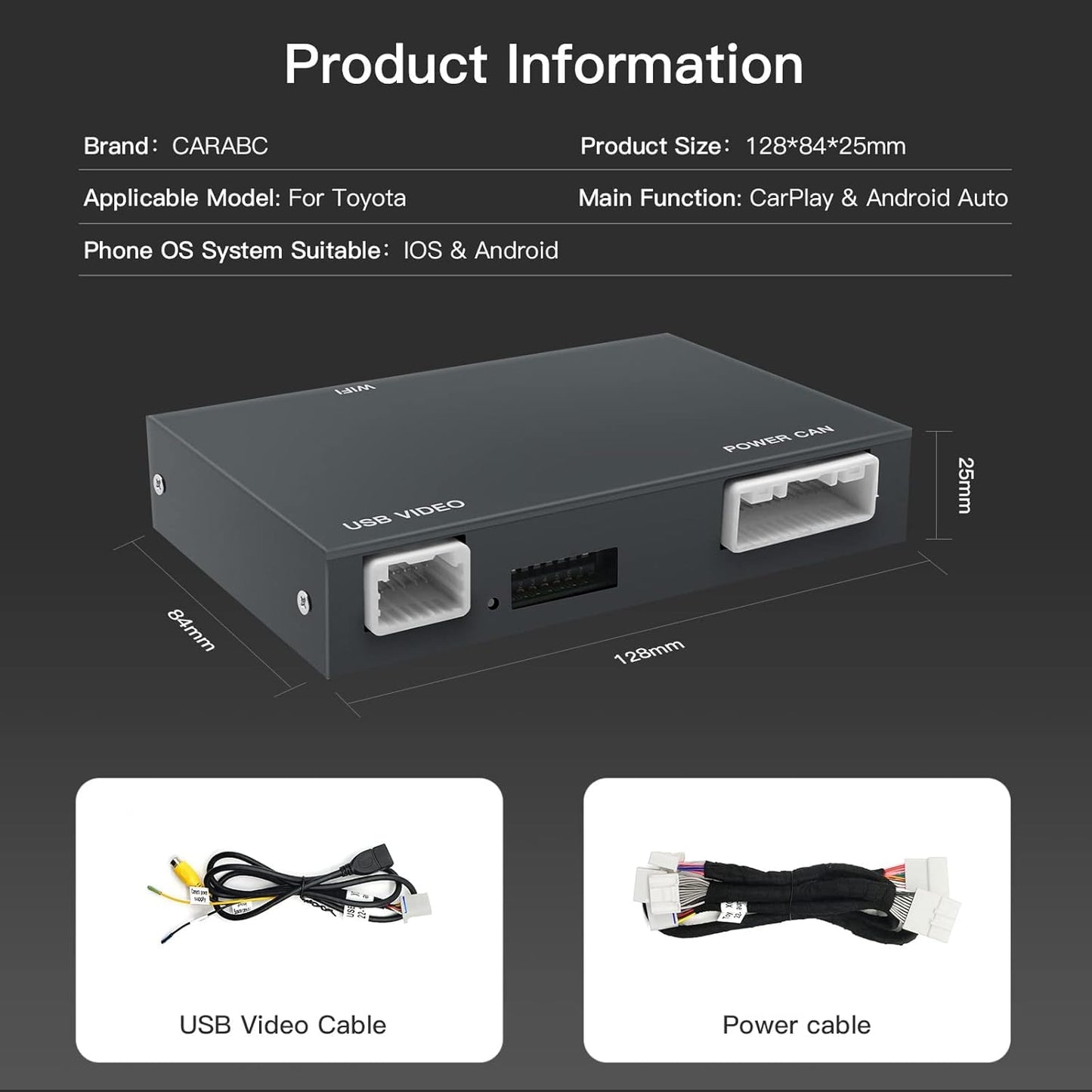 CARabc Wireless Carplay Retrofit Kit Decodificador para Toyota Tundra 2014-2019, Compatible con Android Auto, duplicación, navegación, actualización de firmware