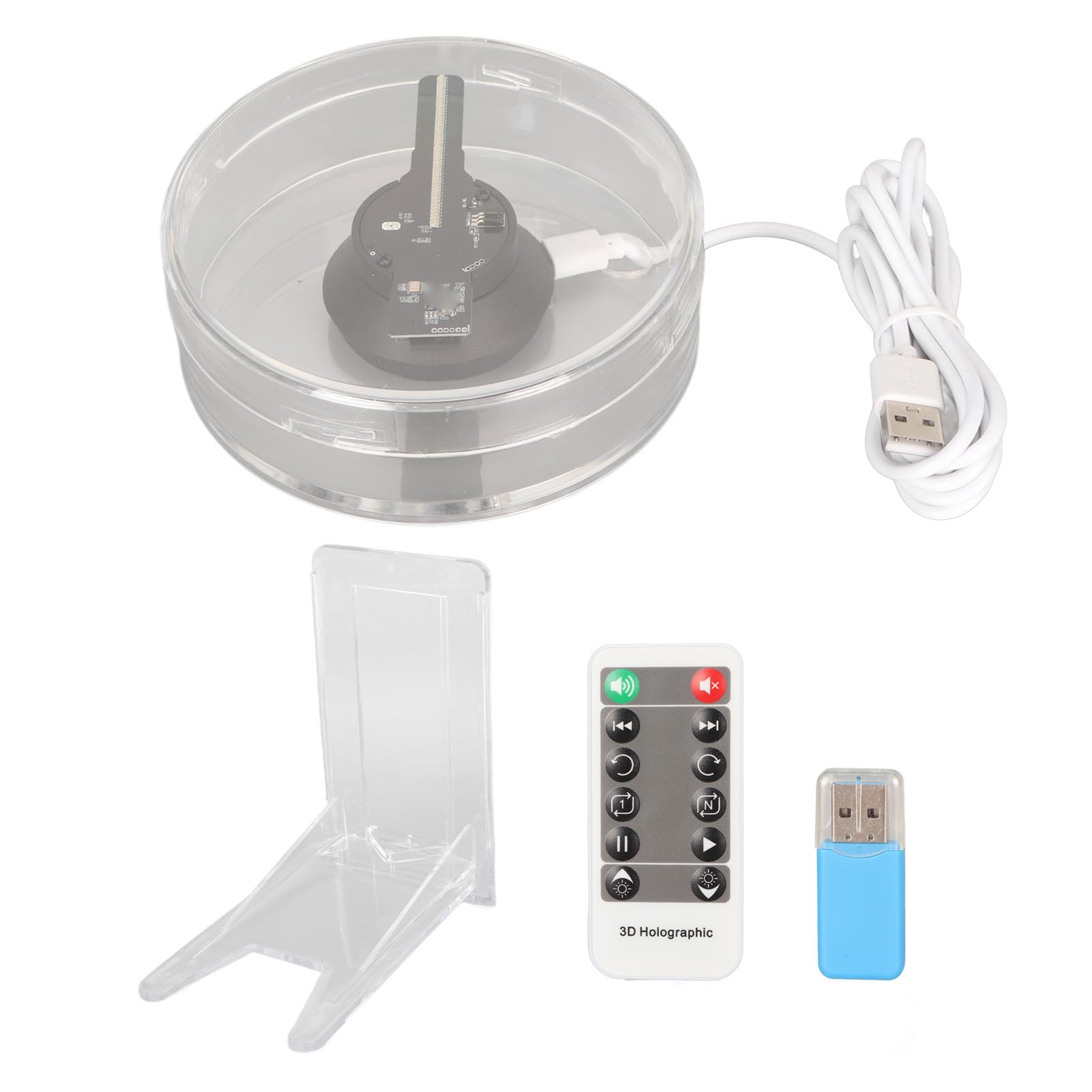 Proyector Holográfico 3D LED con Altavoz y Tarjeta de Memoria 4GB Ventilador Holográfico para Tiendas