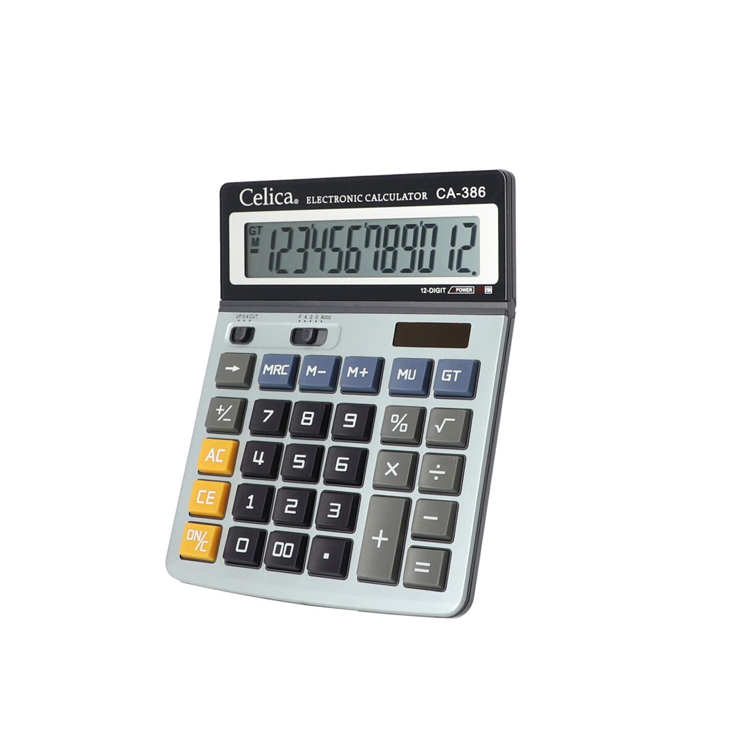 Celica CA-386 Calculadora de Escritorio con Pantalla de 12 Dígitos, Memoria de 4 Teclas, Selector de Decimales