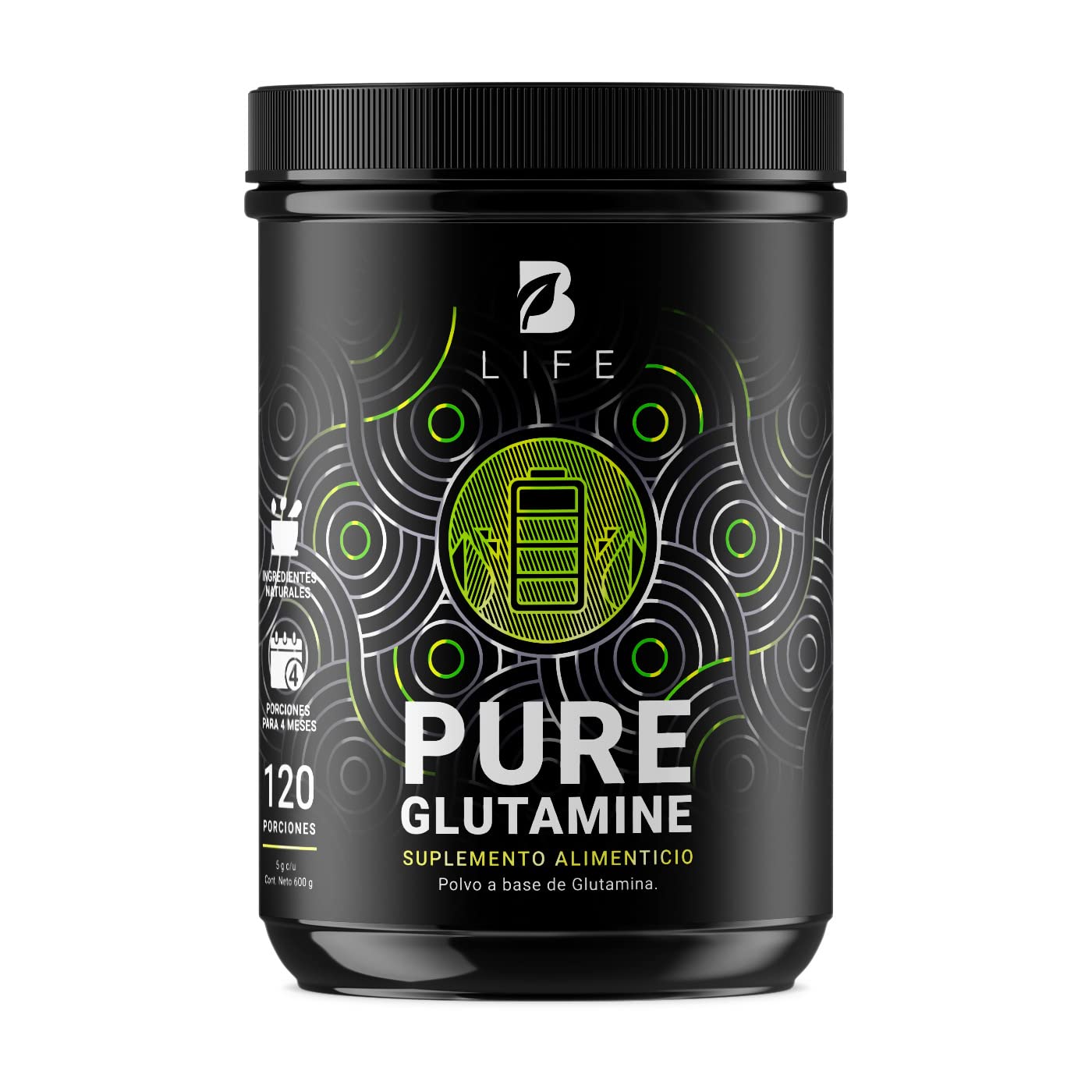 Glutamina Micronizada de 600g con 120 servicios. Ingredientes naturales. Pure Glutamine B Life.