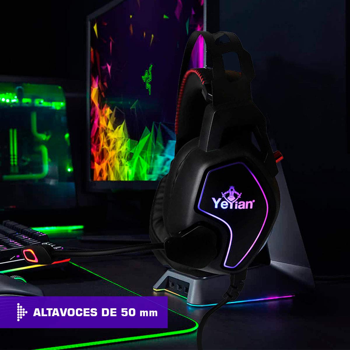 Diadema Gaming YEYIAN Negro Led RGB Vicious 3000