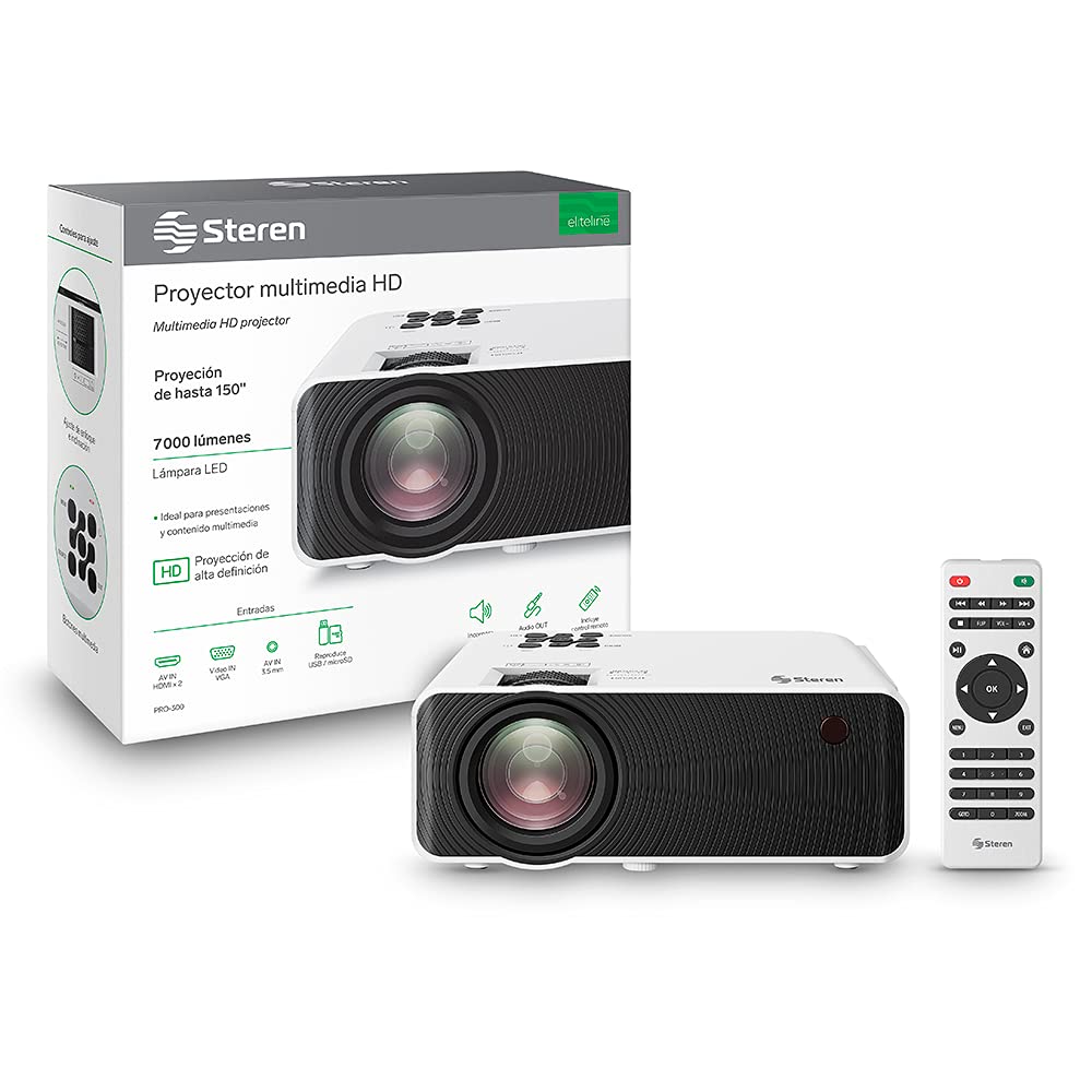 Proyector Multimedia HD Steren PRO-300 7000 Lúmenes Portátil 2 a 5 m