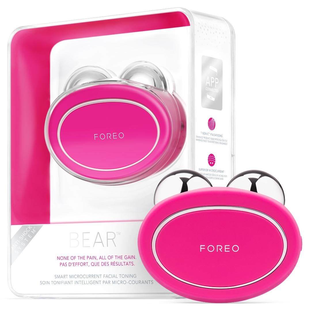 FOREO BEAR - Masajeador facial electrico de microcorrientes - Radiofrecuencia facial - Antiarrugas - Belleza y cuidado - Fuchsia