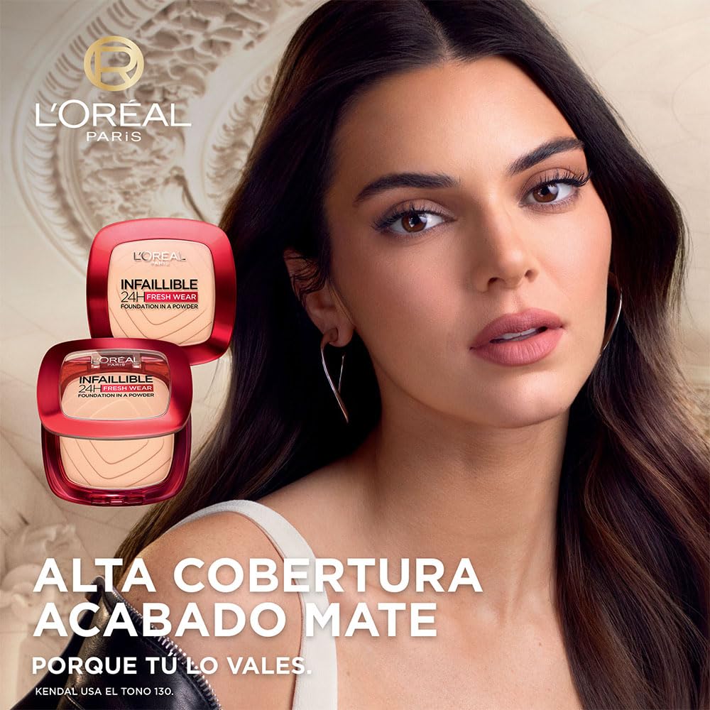 L´Oréal Paris base de maquillaje en polvo de larga duración Infallible 24h Freshwear, Tono 130 True Beige, 9gr