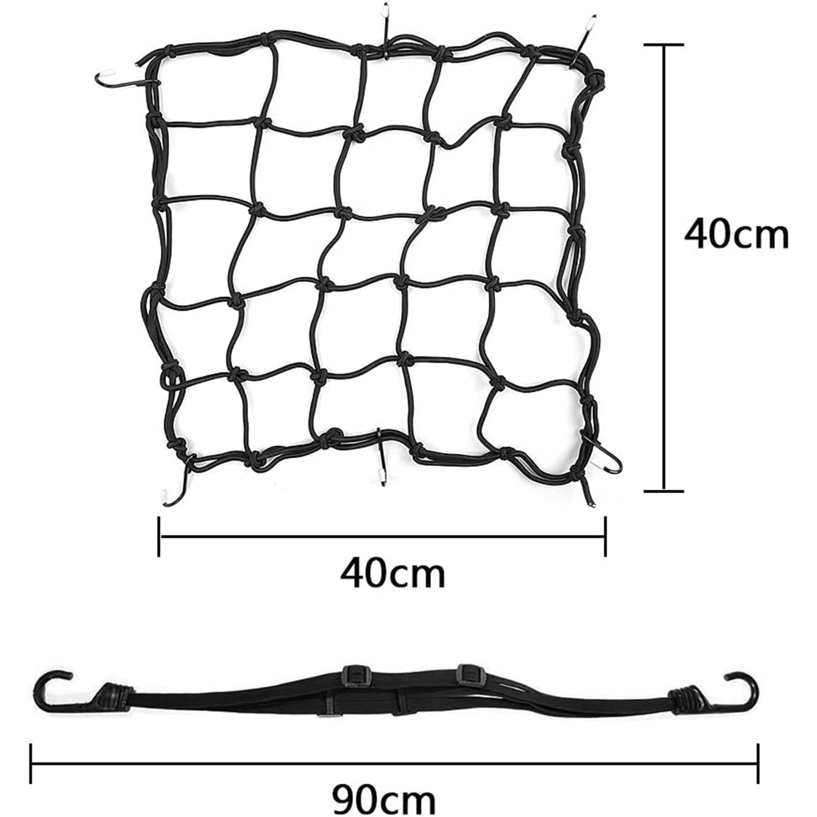 KIWOP 3 Piezas Redes para Motocicleta, 40x40 cm Redes para Casco de Motocicleta y un cordón para el Casco, Gran Elasticidad y Doble protección para tu Casco, Haciendo tu conducción más Segura.