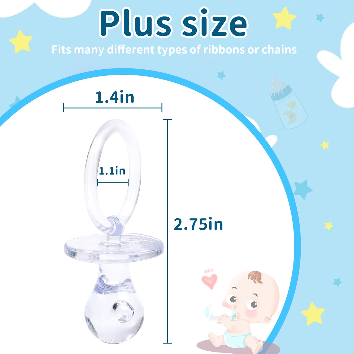 Chupetes Acrílicos XINHUIDALSQ Transparentes para Juego de Baby Shower 36 Piezas