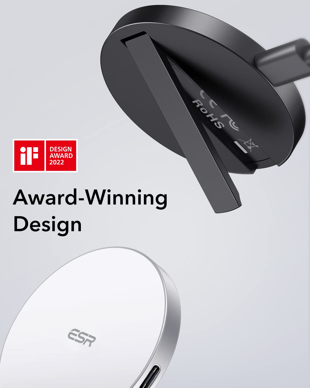 ESR HaloLock Cargador inalámbrico con soporte, cargador compatible con MagSafe para iPhone 14/14 Plus/14 Pro/14 Pro Max y iPhone 13/12 Series, con cable extraíble de 5 pies, adaptador no incluido, blanco