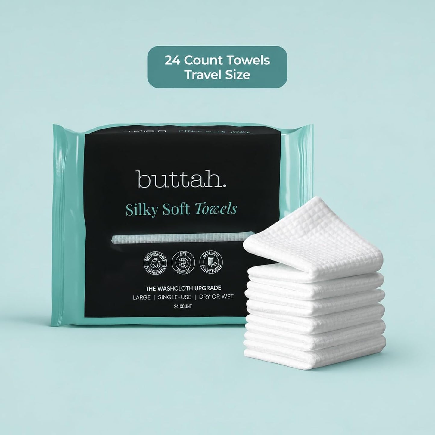 buttah. by Dorion Renaud Toallas faciales desechables Buttah Skin, paquete de 24 unidades: toallas extra gruesas, suaves y grandes para pieles sensibles, viajes y desmaquillado.