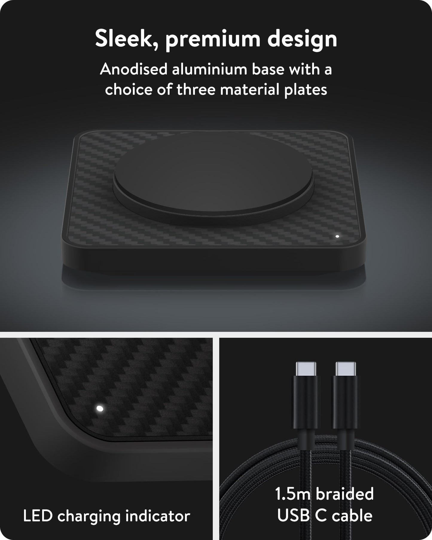 Cargador Inalámbrico Mous Fibra de Aramida MagSafe 15W Qi2 para iPhone y AirPods