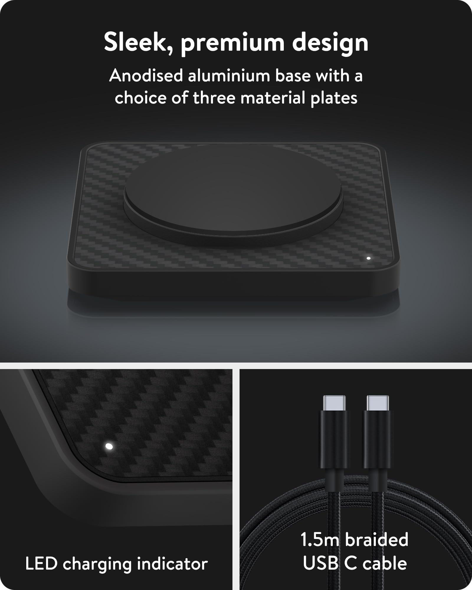 Cargador Inalámbrico Mous Fibra de Aramida MagSafe 15W Qi2 para iPhone y AirPods