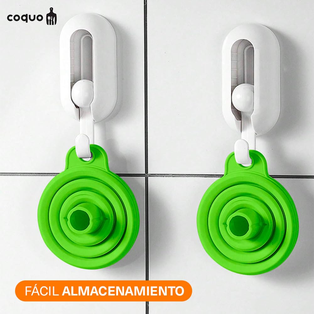 COQUO - Set 2 Piezas - Embudos Plegables de Silicón Calidad Premium (Verde)