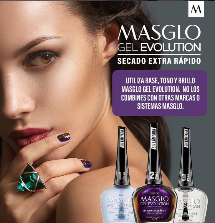 MASGLO- GEL EVOLUTION Esmalte de Uñas Efecto Gel, Sin Lámpara UV/Led, Duración Hasta 12 días,Tono-TIZA. (FRANCÉS)