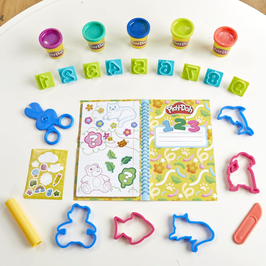 Set de Juego Play-Doh Creat y Aprende Multicolor con Mantel, Adhesivos, Cortadores de Animales y Herramientas para Niños y Niñas en Preescolar +3 Años