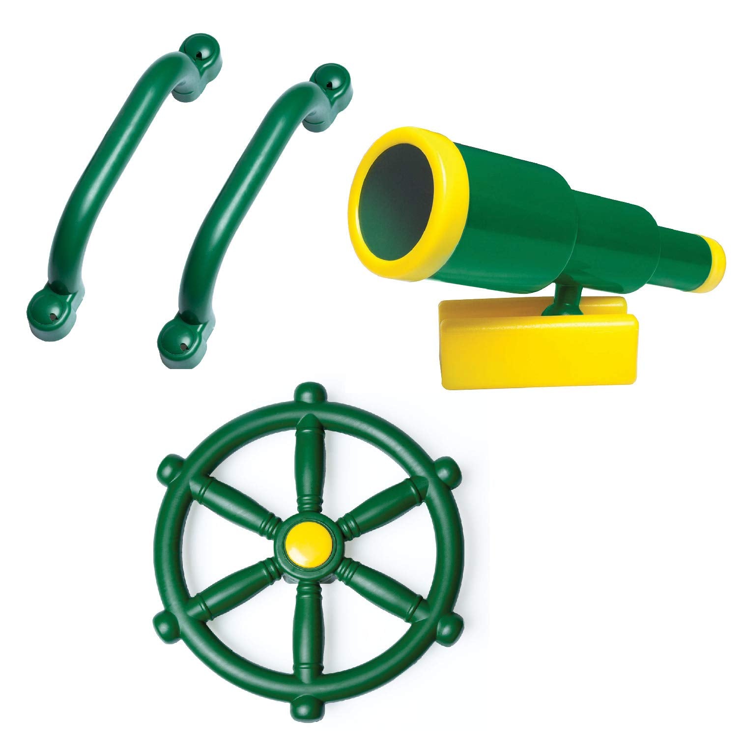 Accesorios para patio de juegos al aire última intervensión para niños, telescopio pirata, volante, barras de mango de seguridad verde, equipo de parque infantil, patio trasero, casa de juegos, gimnasio de la selva, columpio, barco pirata