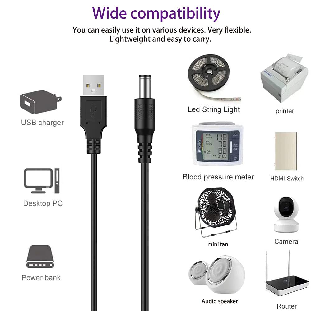 LIANSUM - Cable de alimentación USB a CC de 5 V, cable de carga universal de 5,5 x 2,1 mm con 10 puntas de conector (5,5 x 2,5, 4,8 x 1,7, 4,0 x 1,7, 4,0 x 1,35, 3,0 x 1,1, 2,5 x 0,7, micro USB, tipo