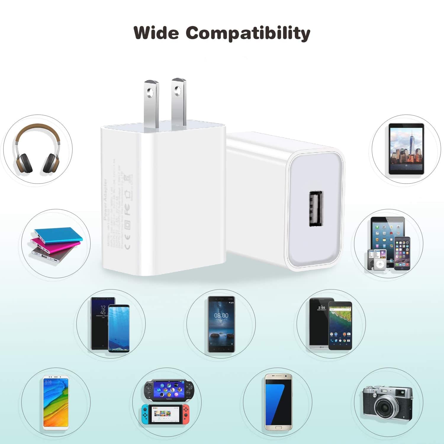 MCSWKEY Cargador USB, 2Pack Cargador de Celular USB Adaptador 5V 2A Enchufe de Pared, Cargador de Pared con 1 Puerto USB para iPhone XS/XR/XS MAX, Samsung, Google, HTC, LG, Tablet, Otros Dispositivos