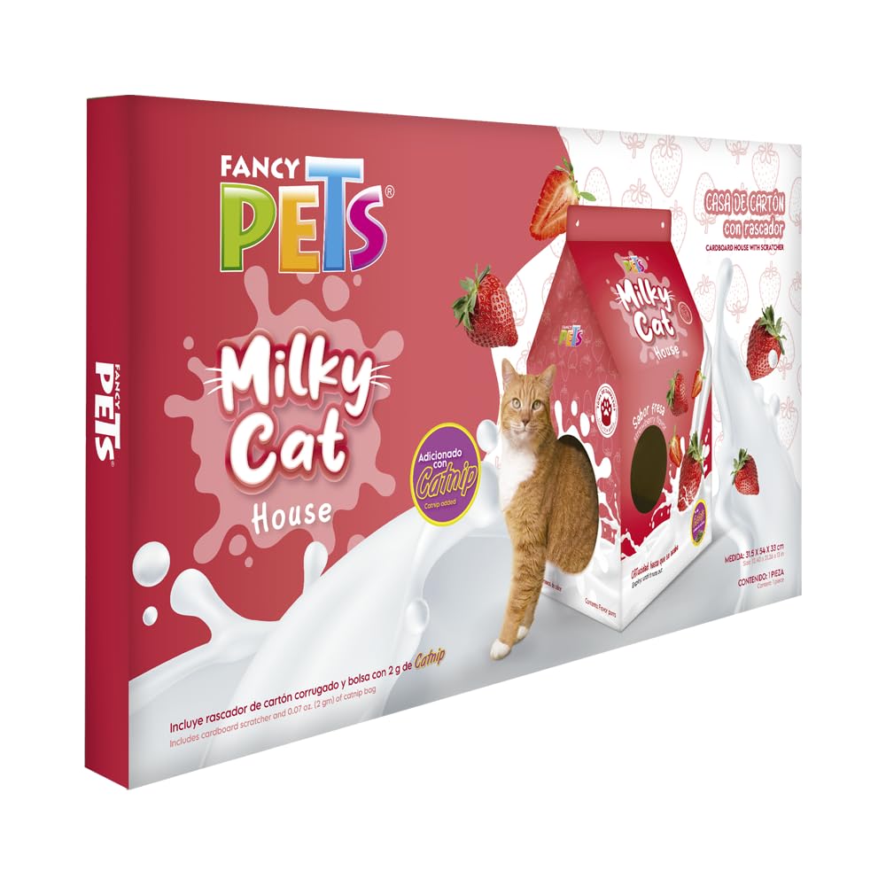 Fancy Pets Milky Strawberry Cat House Divertida Casa de Cartón con Rascador para Gato