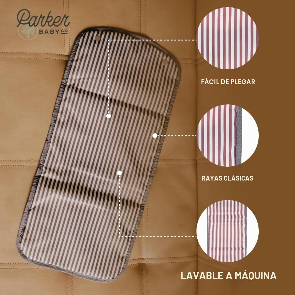Parker Baby - Cambiador portátil para pañales | Cambiador de pañales grande y amigable para viajar, sin fugas y lavable, tapete plegable para guardería, acolchado para mayor comodidad, para todas las