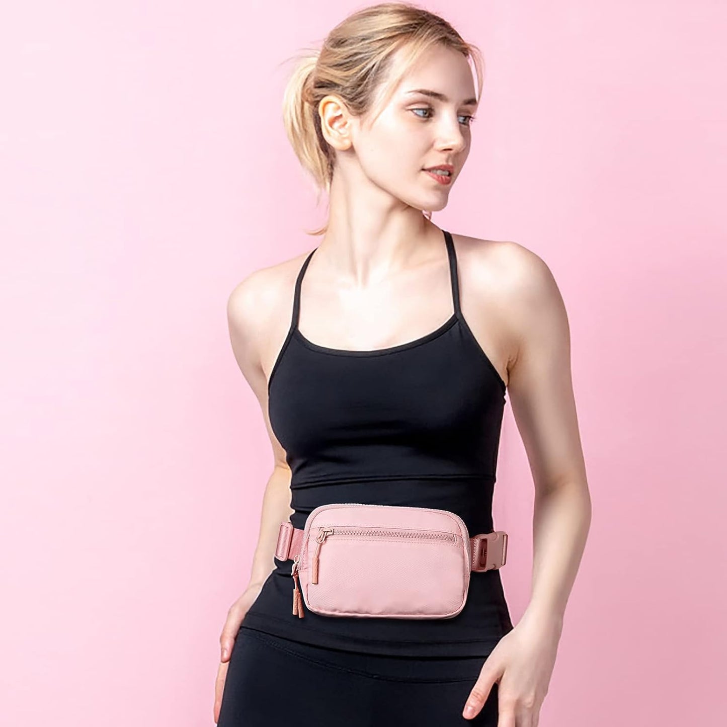 CXJYSD Riñonera de moda casual para hombres y mujeres,correa de hombro ajustable multifuncional,bolso cruzado con 4 bolsillos con cremallera, adecuado para hacer ejercicio,correr (rosa-02)