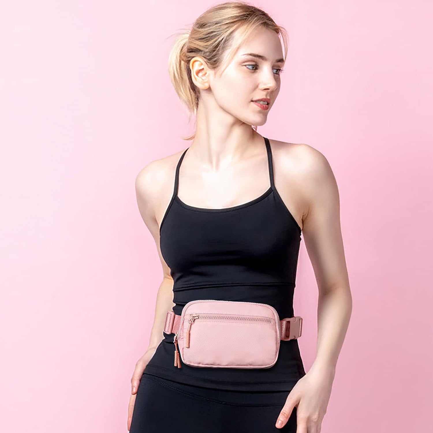 CXJYSD Riñonera de moda casual para hombres y mujeres,correa de hombro ajustable multifuncional,bolso cruzado con 4 bolsillos con cremallera, adecuado para hacer ejercicio,correr (rosa-02)