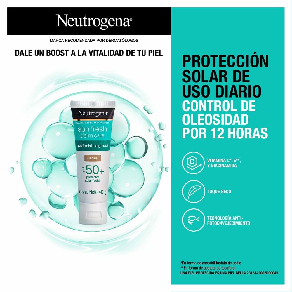 Protector Solar Facial Neutrogena Sun Fresh Medio con Niacinamida FPS50+