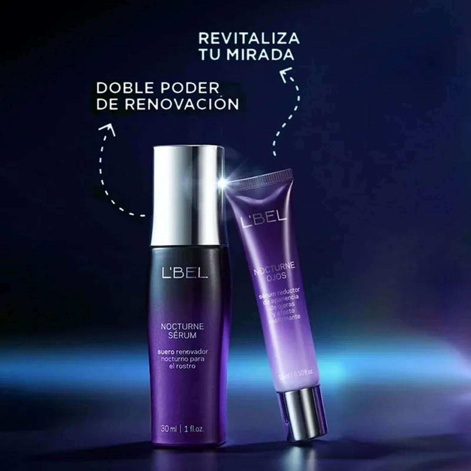 L'BEL - Set Nocturne, Contorno Ojos 15 g + Sérum Antiedad 30 ml + Bolsa de Regalo, con Ácido Hialurónico, Cuidado Facial, Skincare, para Todas Edades, para Rosto Saludable y Descansado