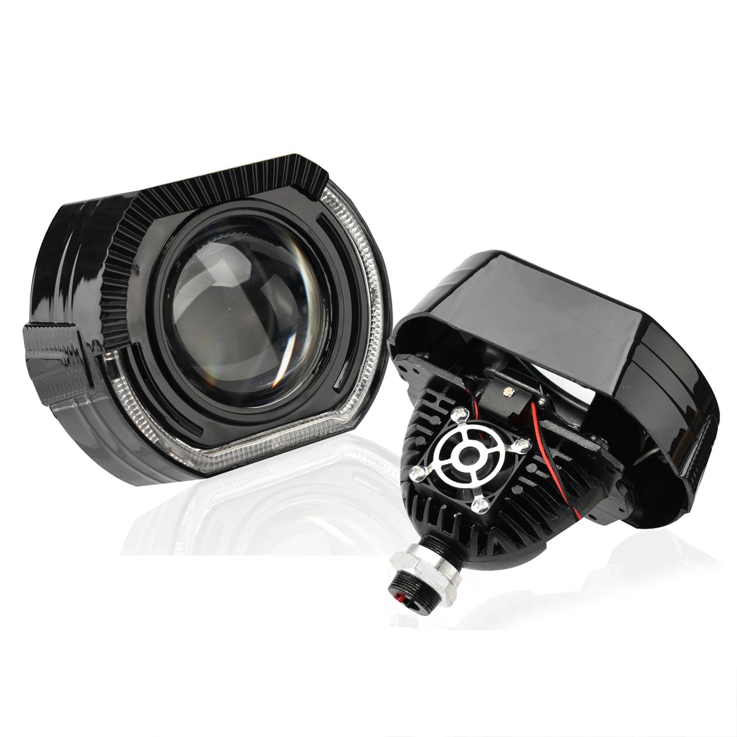 HDYEGIOU - Lente de proyector de 7.6 centímetros Bi LED, ojos de ángel blanco amarillo LED, recubrimiento negro, luz direccional DRL, luz delantera de coche o motocicleta, kit de retroajuste para H1,