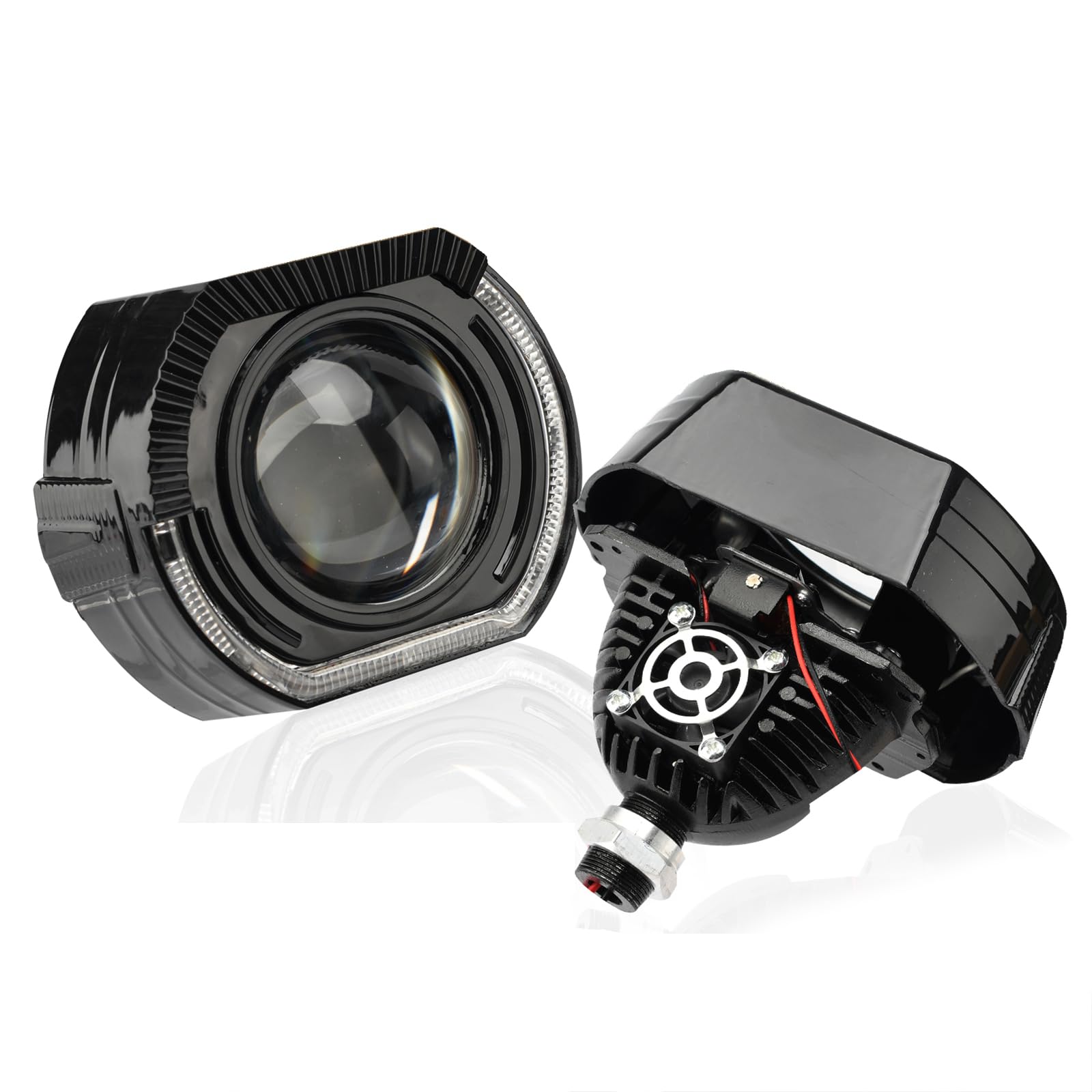 HDYEGIOU - Lente de proyector de 7.6 centímetros Bi LED, ojos de ángel blanco amarillo LED, recubrimiento negro, luz direccional DRL, luz delantera de coche o motocicleta, kit de retroajuste para H1,